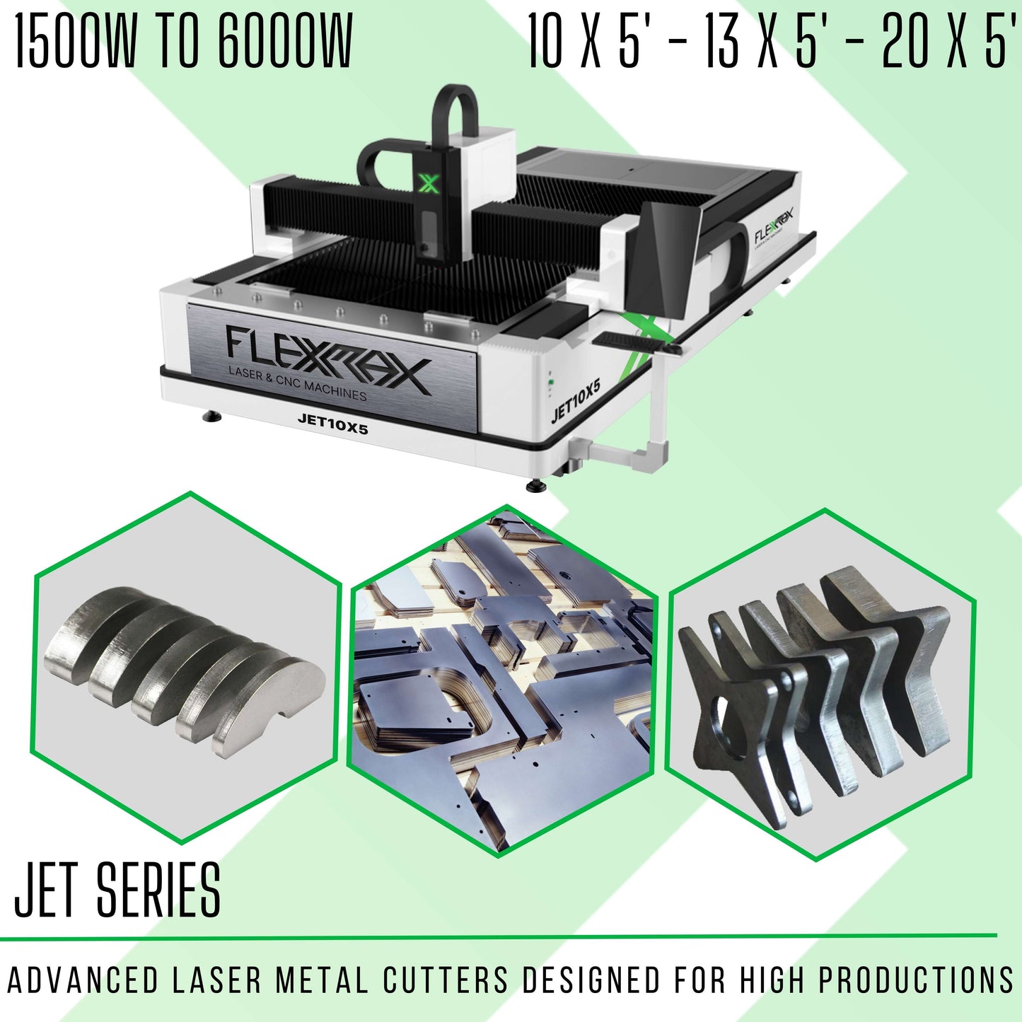 3000W to 6000W FlexMax Fiber Laser Metal Cutter JET Series 10x5, 13x5, 20x5 ft Advance Model