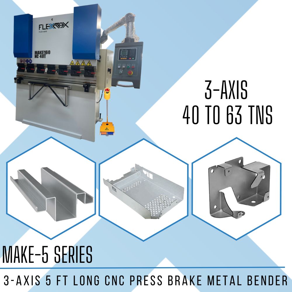 40tns to 63tns, 5ft long FlexMax CNC 3-AXIS MAKE-5 Series Hydraulic Press Brake Metal Bender
