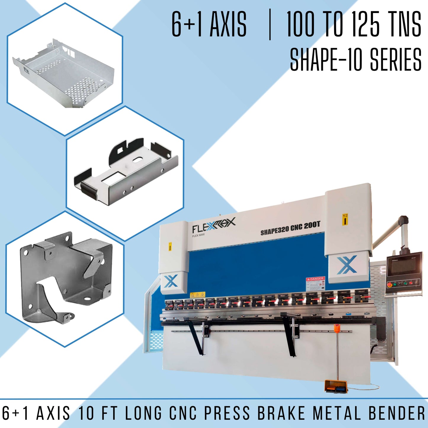 125tns to 200tns, 10ft long FlexMax CNC 6+1 AXIS SHAPE-10 Series Hydraulic Press Brake Metal Bender