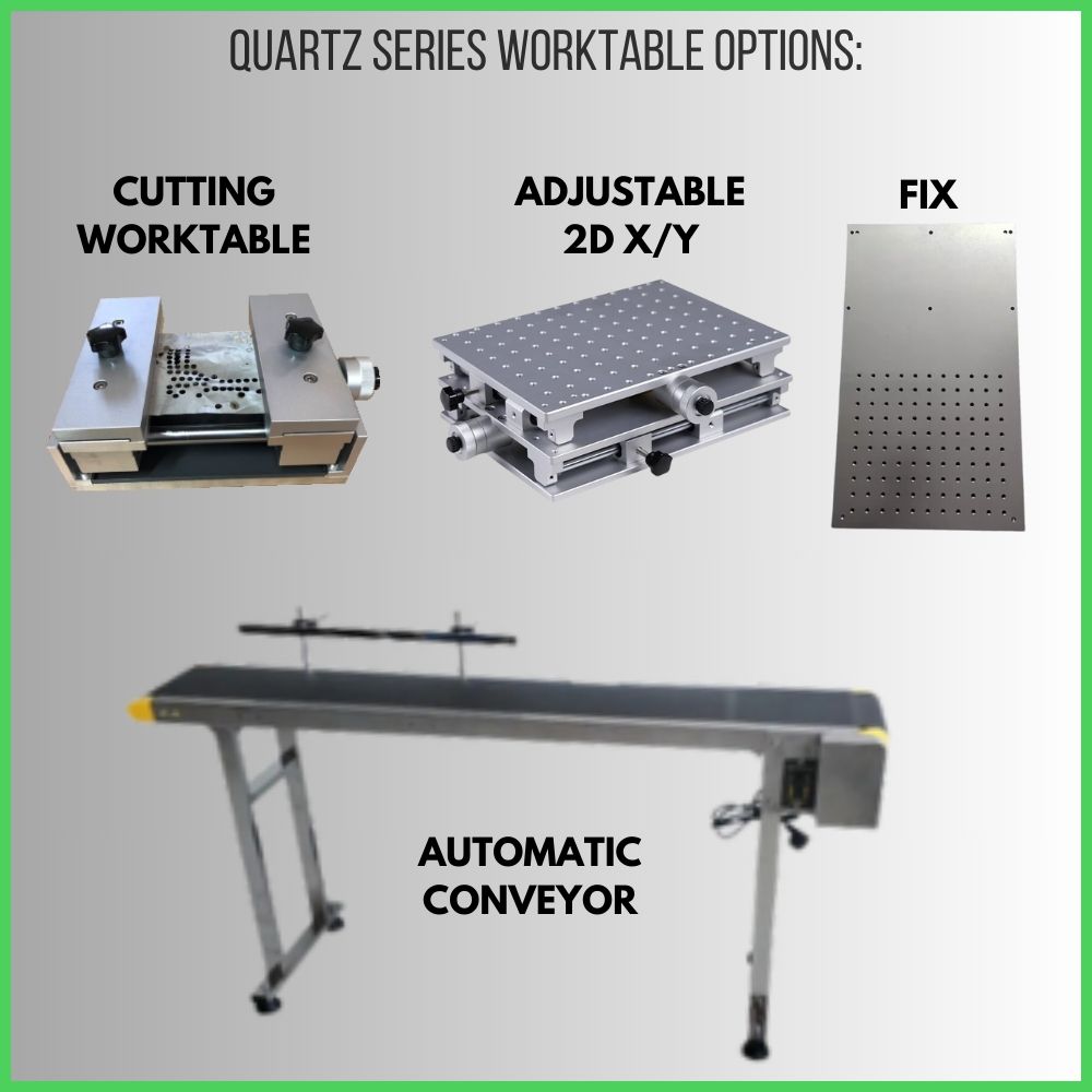 Fully enclosure 50W, 100W & 120W Industrial Grade workstation fiber engraver, marker and cutter QUARTZ CAGE Series FlexMax Laser