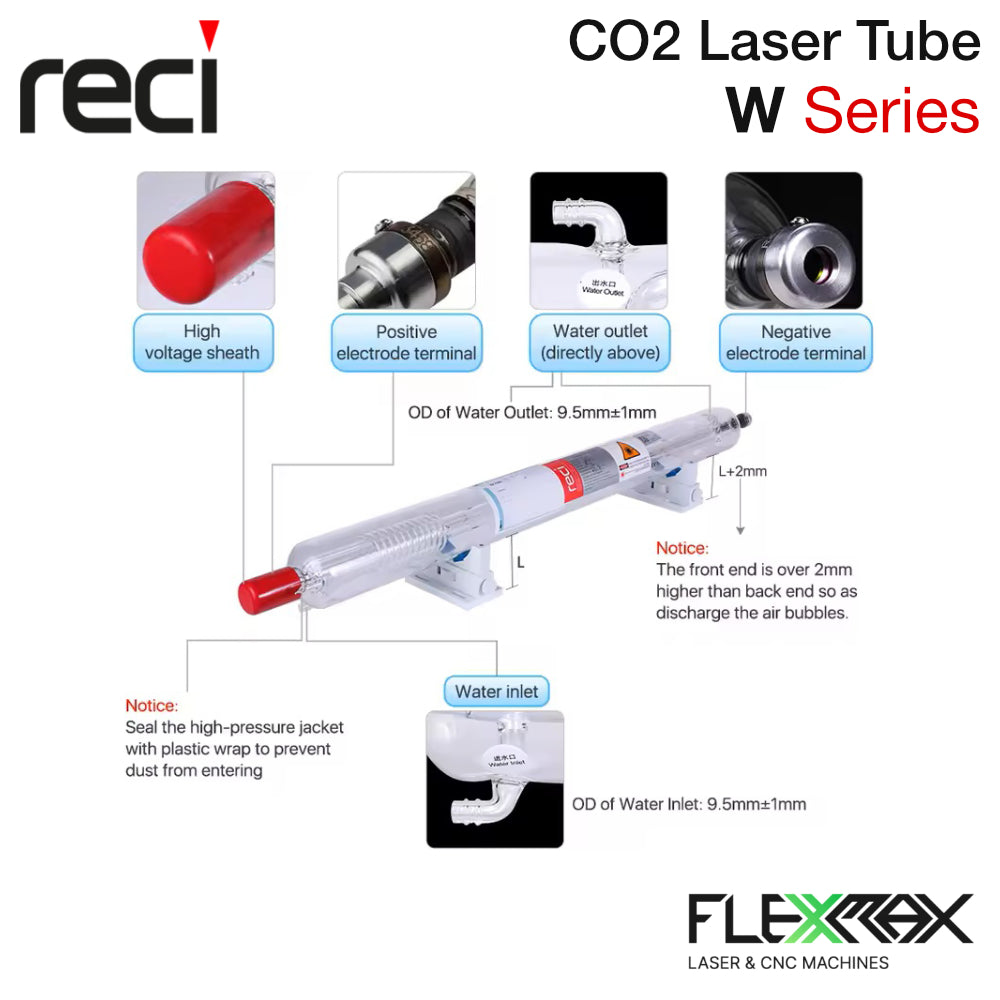 RECI W8 150W CO2 Glass Laser Tube – Industrial-Grade Replacement for Laser Cutting and Engraving Machines