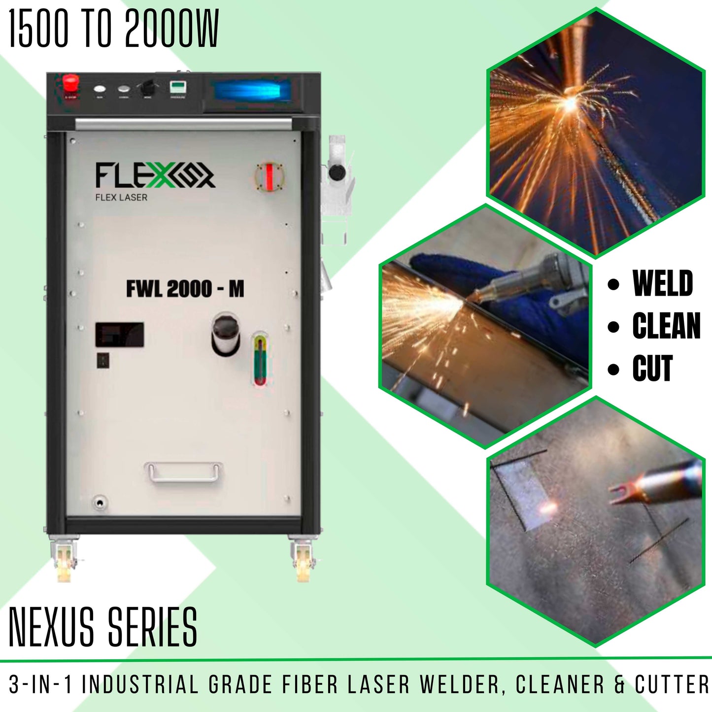 1500W or 2000W FlexMax Laser 3 in 1 Fiber Metal Welder, Cleaner and Cutter NEXUS Series