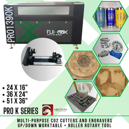 24 x 16, 36 x 24, 51 x 36 inches Up/Down worktable CO2 Cutting & Engraving machine FlexMax Laser PRO-K Series