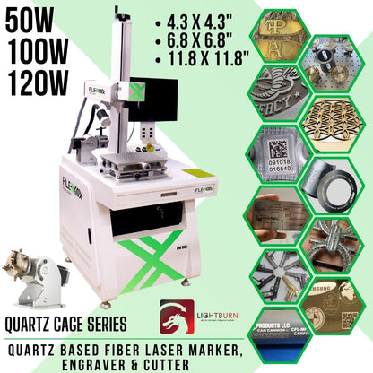 50W, 100W & 120W Industrial Grade workstation fiber marking, engraving and cutting QUARTZ STATION Series FlexMax Laser