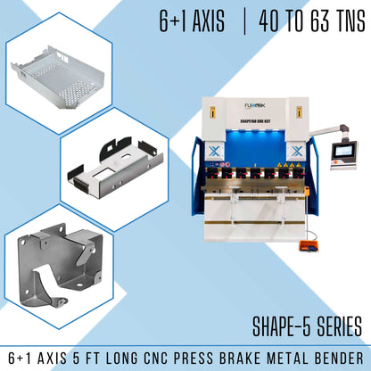 40tns to 63tns, 5ft long FlexMax CNC 6+1-AXIS SHAPE-5 Series Hydraulic Press Brake Metal Bender