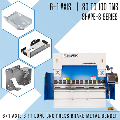 80tns to 100tns, 8.2ft long FlexMax CNC 6+1 AXIS SHAPE-8 Series Hydraulic Press Brake Metal Bender