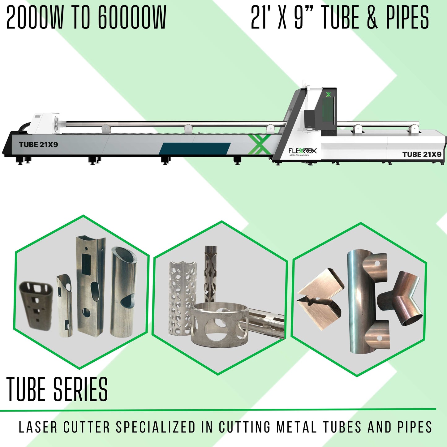 2000W to 6000W tubes cutter FlexMax Fiber Laser TUBE Series for 20' long metal tubes & pipes